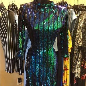 Blue and Green Sequin Dress